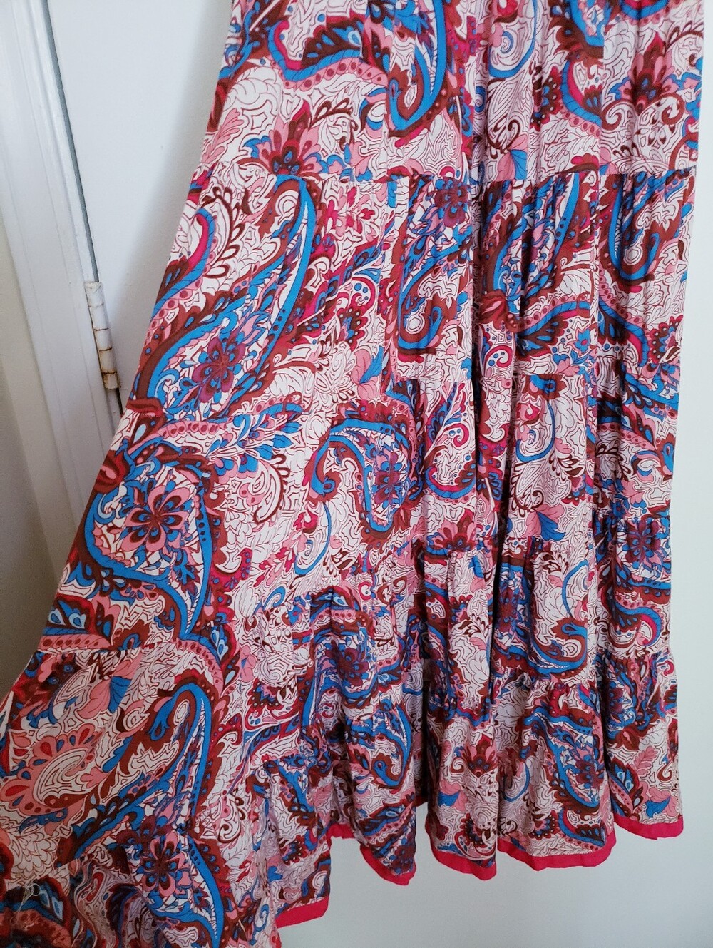 Soft Surroundings Pink Blue Paisley Print Tiered Maxi Dress - Picture 10 of 15